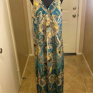 Elegant Teal and Gold Maxi Dress